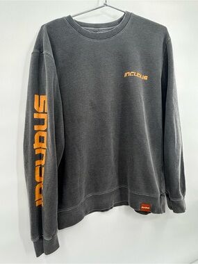 Incubus Crew Neck Sweatshirt Long Sleeve Gray Yellow Graphic Spell Out L VINTAGE